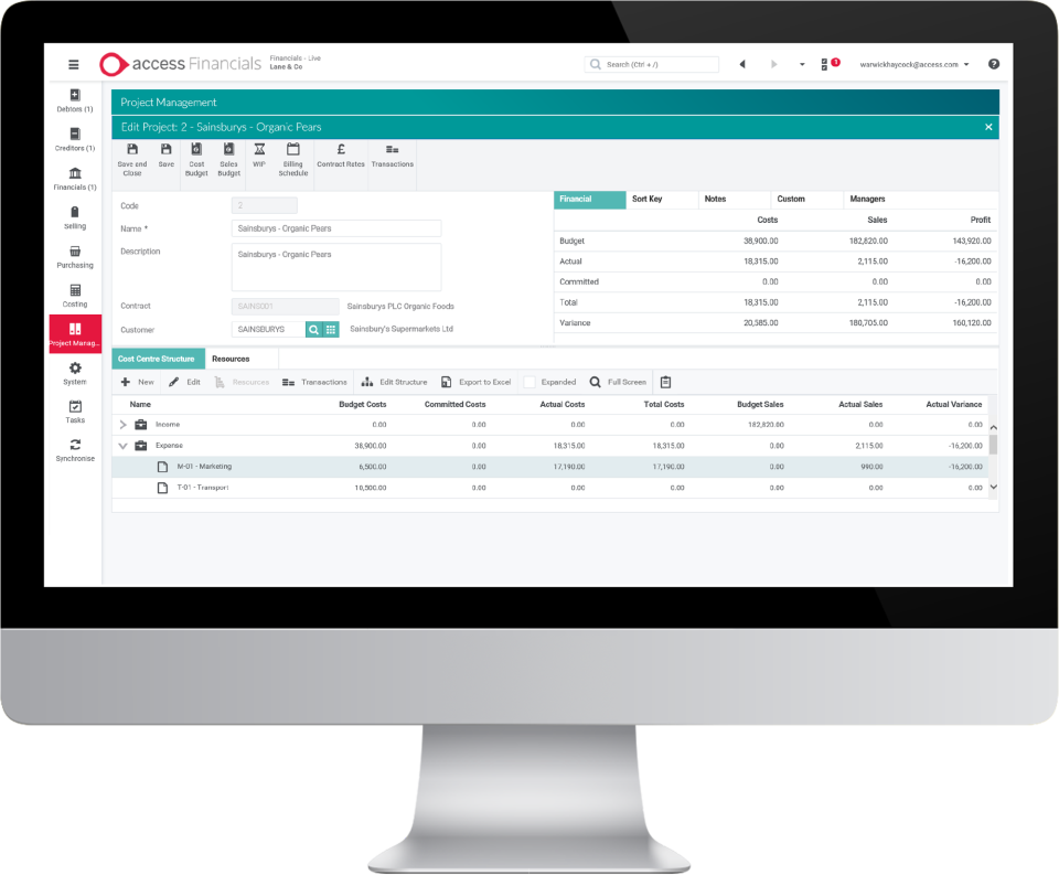 screenshot of Access Financials